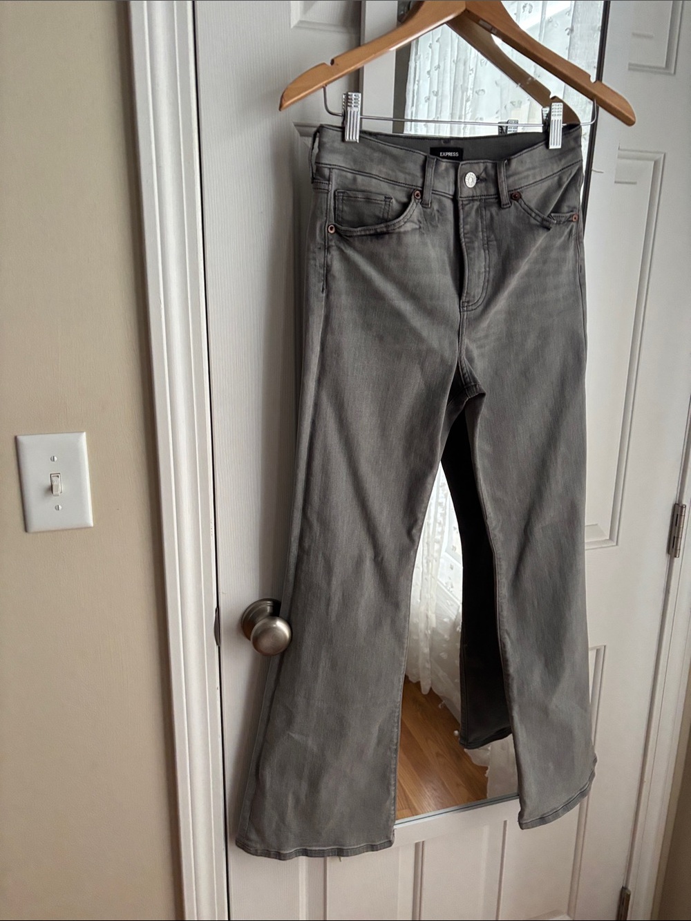 Express Women's Gray Flare High Rise Jeans